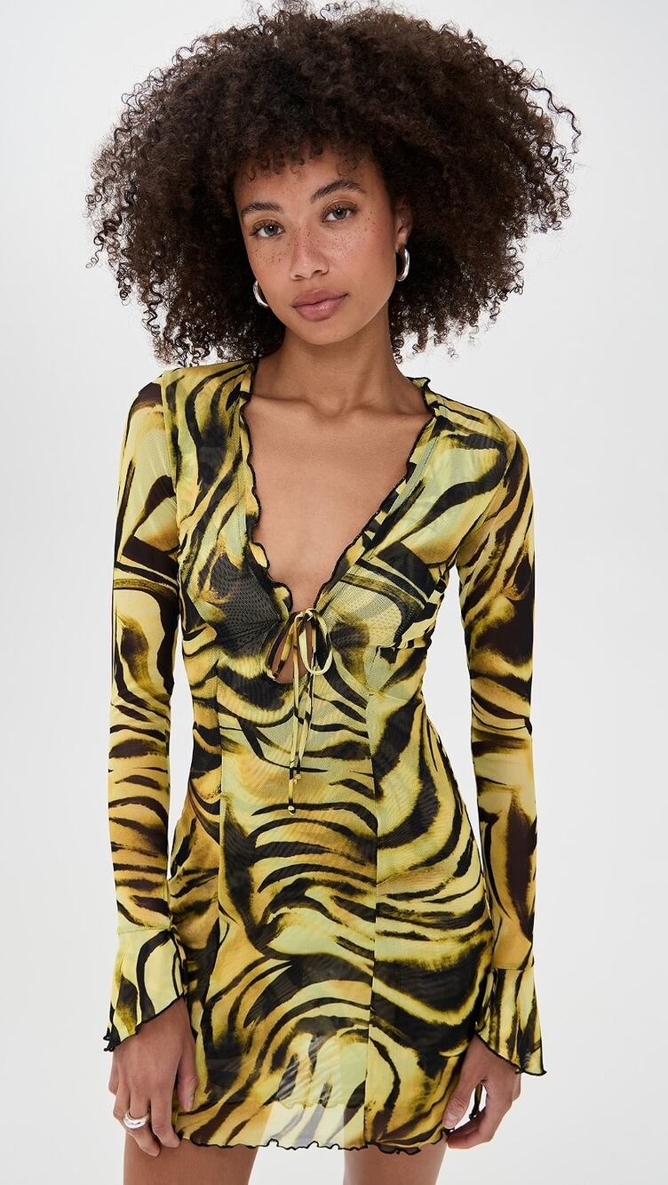 RESA Sloane Mini Dress Lioness Yellow Black Zebra Print XS Mesh Club Night Out